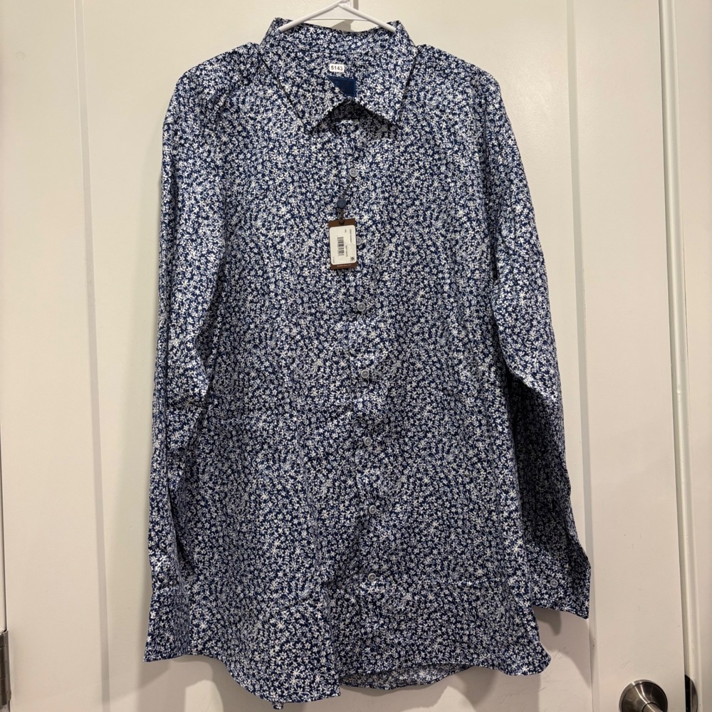 David Donahue Mens XXL Navy White Floral Long Sleeve Button Down CBSM10409407